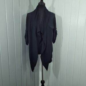 Mod-O-Doc Women's Sz S Black Waterfall Open Front Cardigan 3/4 Sleeve Lagenlook